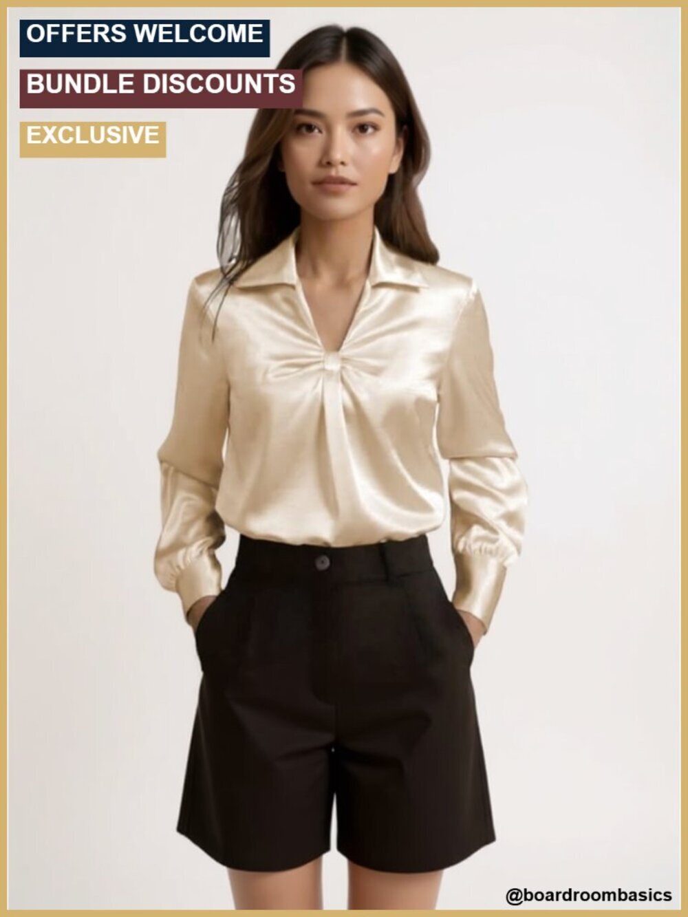 Women's Satin V-Neck Long Sleeve Blouse Office Work Shirt